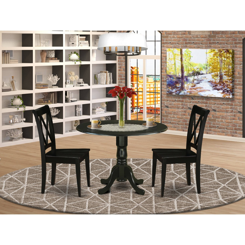5pc Round Dining Table with Two Drop Leaves and Four Wood Seat Chairs Z83879