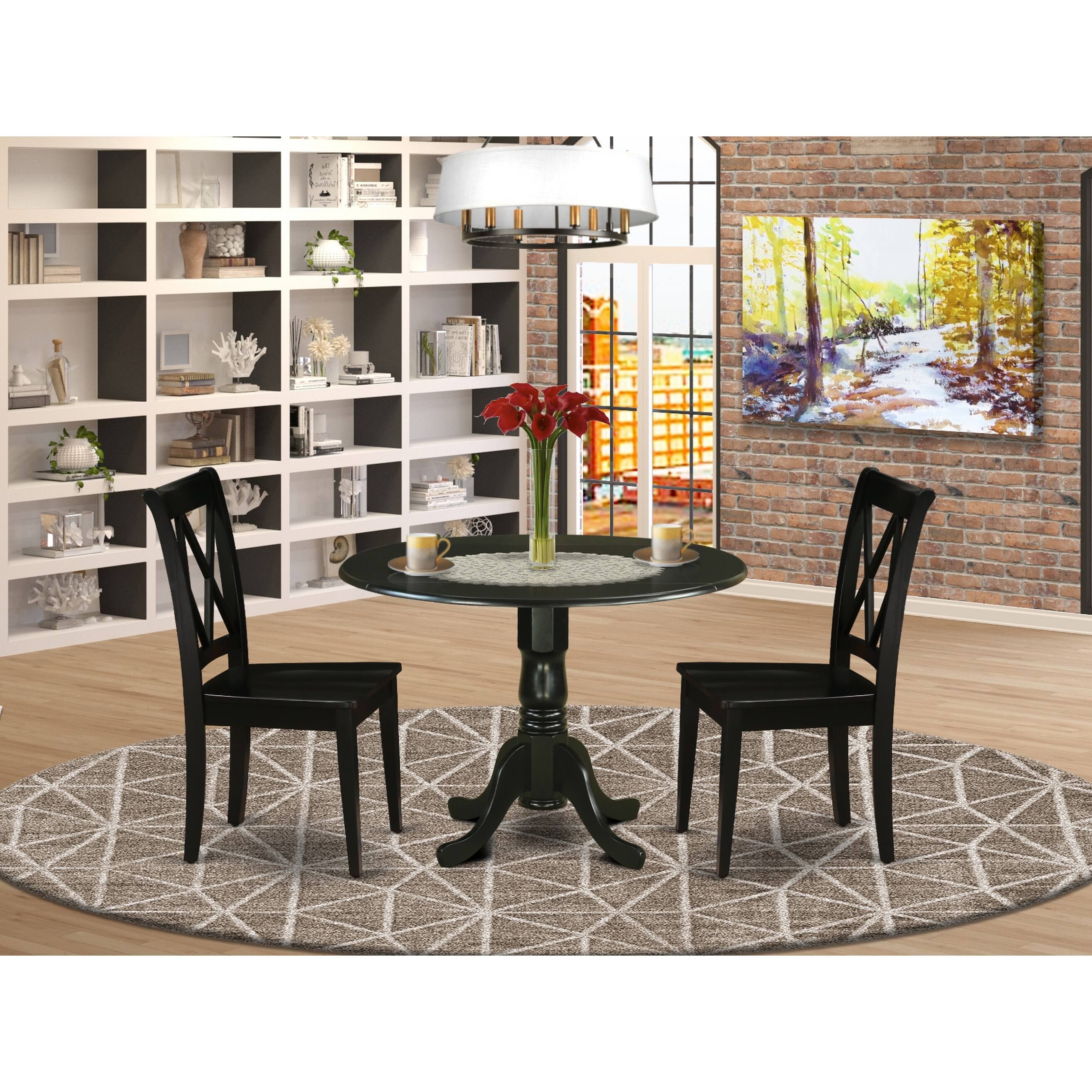 5pc Round Dining Table with Two Drop Leaves and Four Wood Seat Chairs Z83879