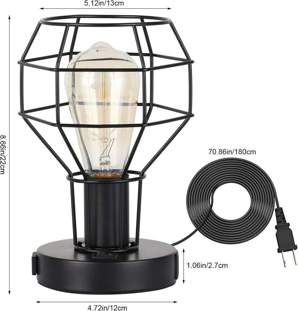 Black Industrial Table Lamp with USB Ports and AC Outlet X1084