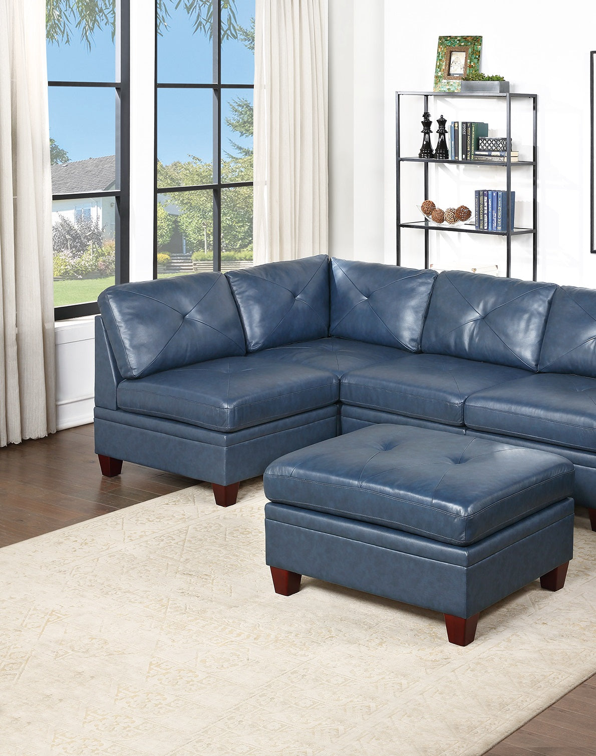 Genuine Leather Armless Chair Ink Blue Tufted Seat N1829