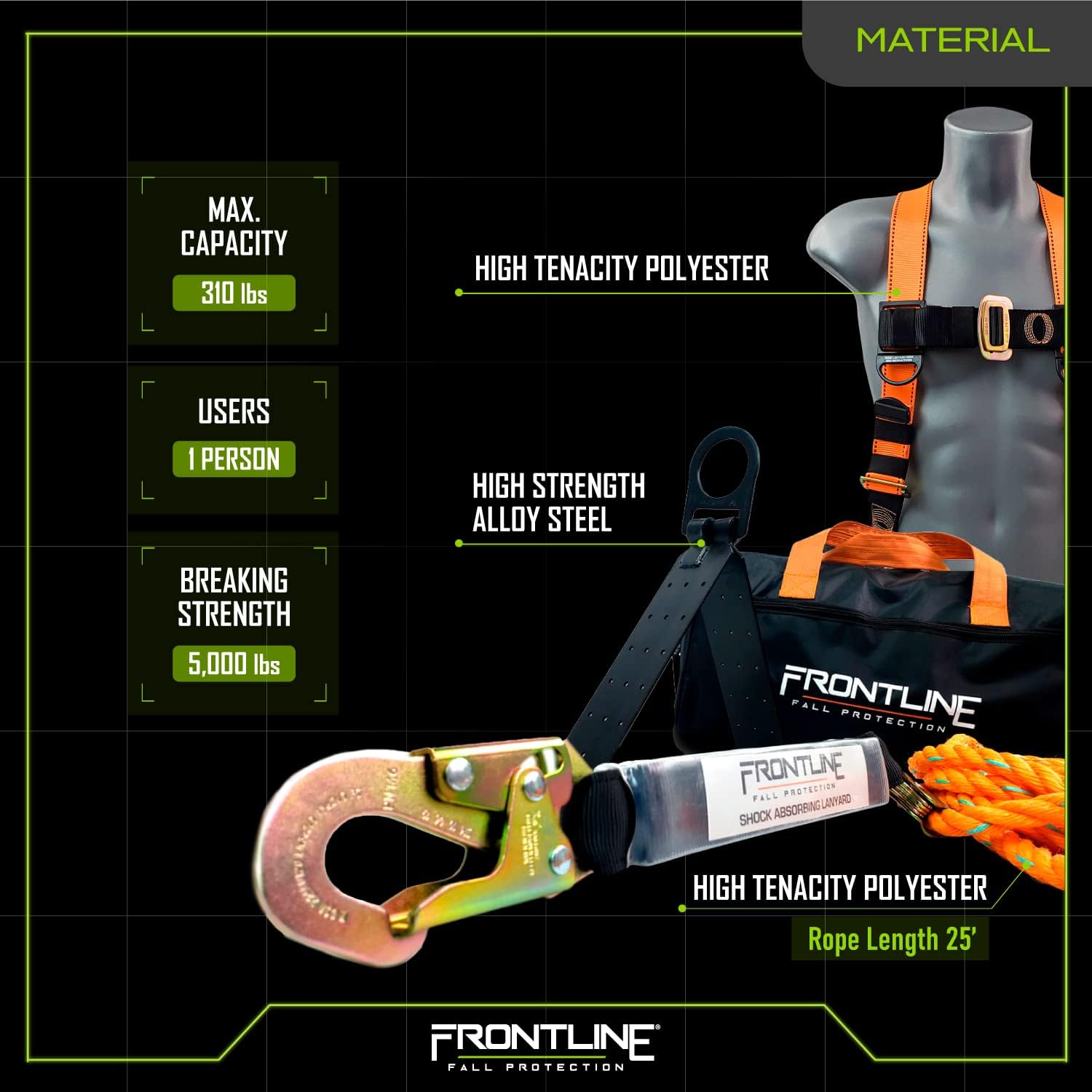 Roofers Kit with 50' Lifeline, Full Body Harness, Rope Grab, Roof Anchor B32299