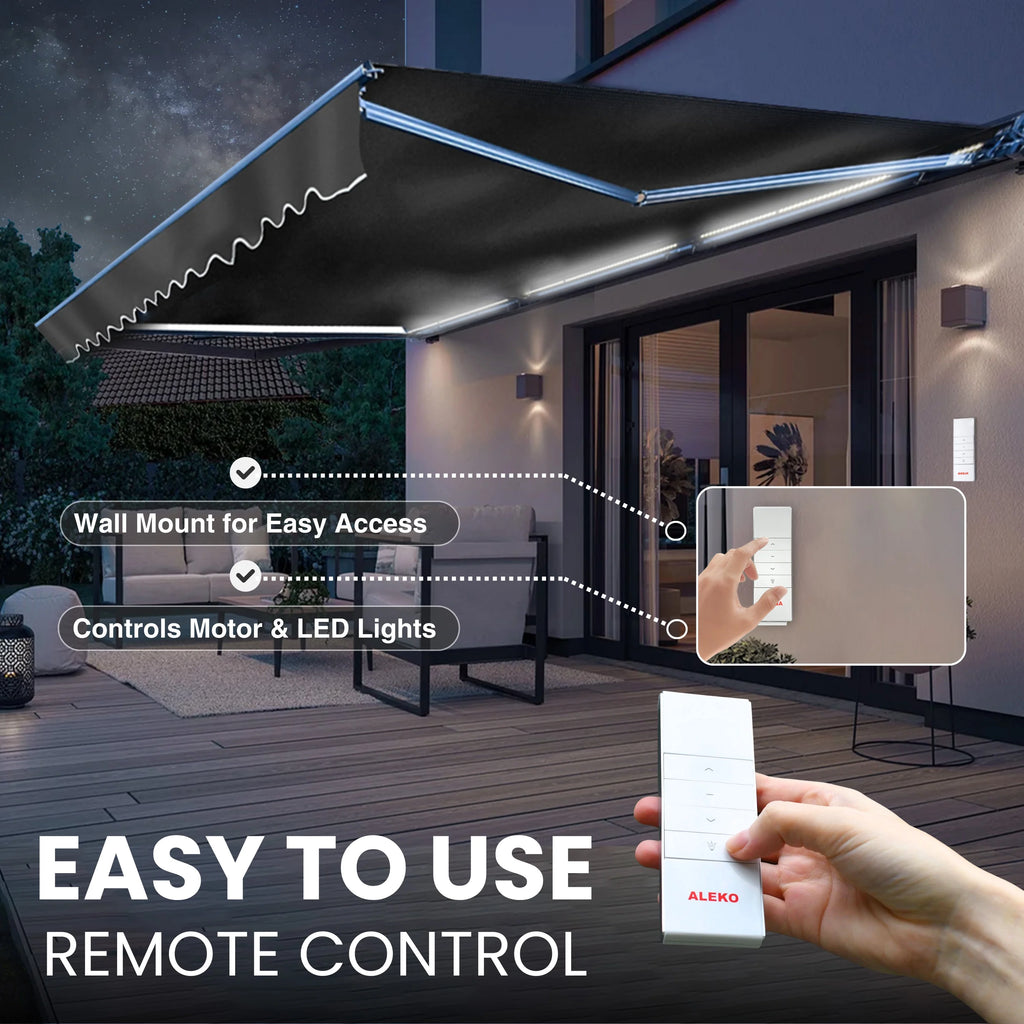 20' x 10' Gray Motorized Retractable Patio Awning with Remote Control M658