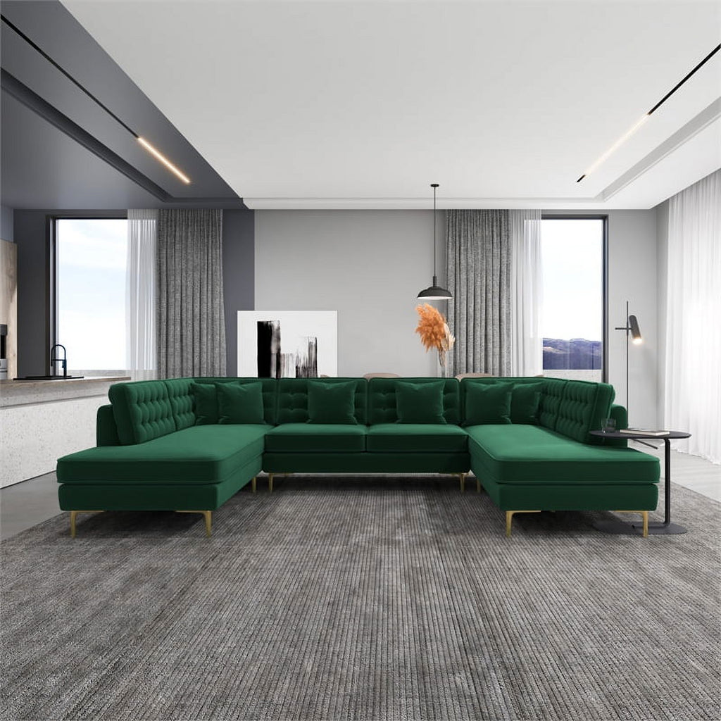 Green Velvet Corner Sectional Couch H5829