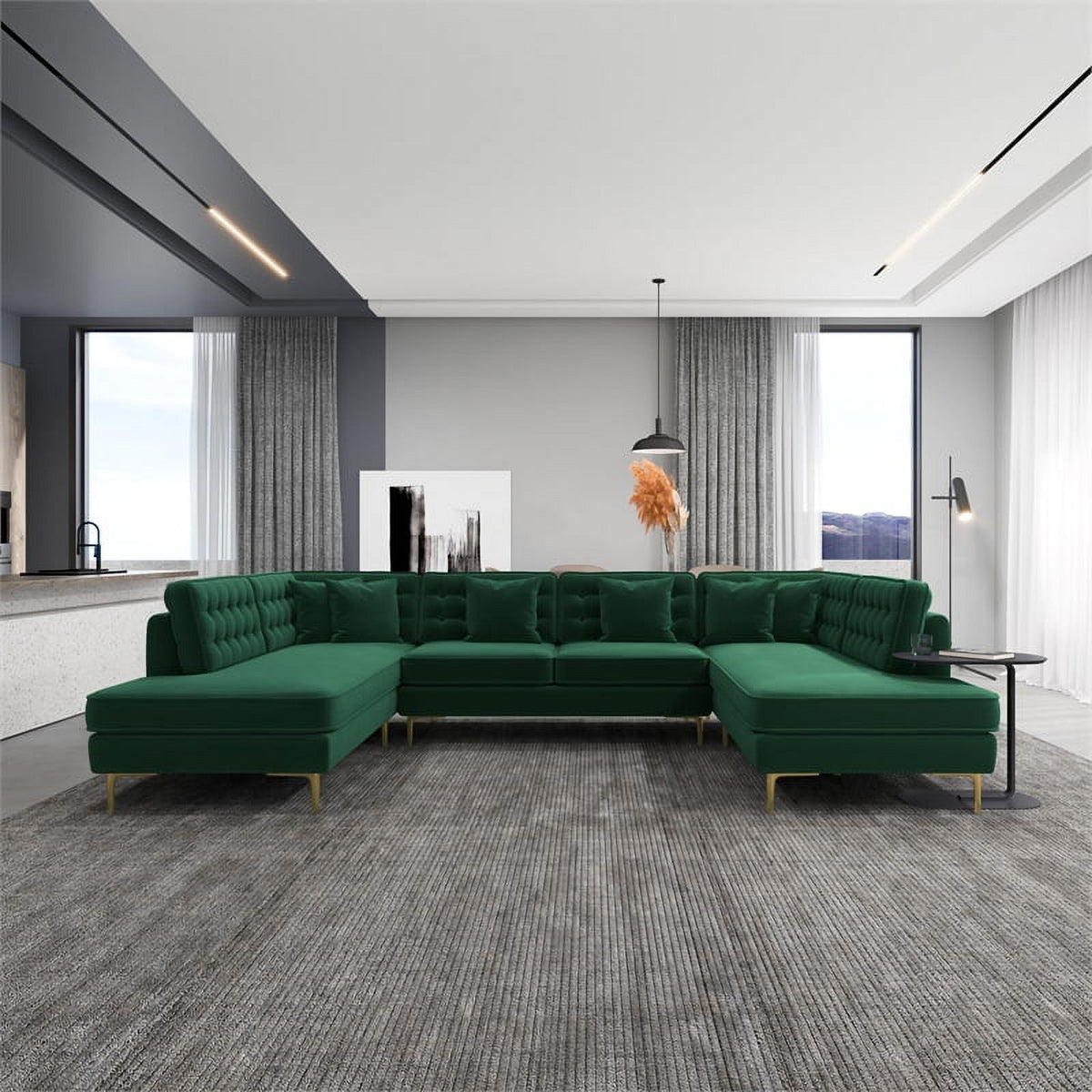 Green Velvet Corner Sectional Couch H5829