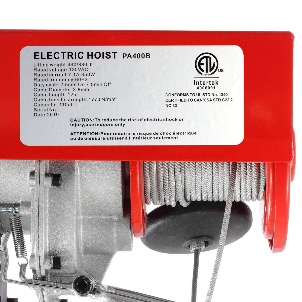 Electric Cable Hoist with Wireless Remote Control, 38ft Lifting Height T791