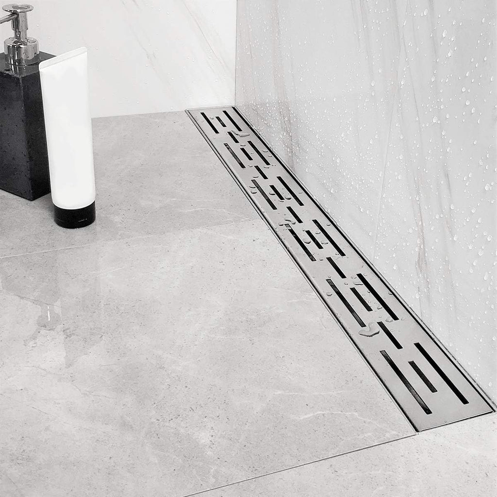 24 in Rectangular Linear Shower Drain with Brickwork Pattern Grate, Brushed 304 Stainless Steel, Black Pack of 2 G6321