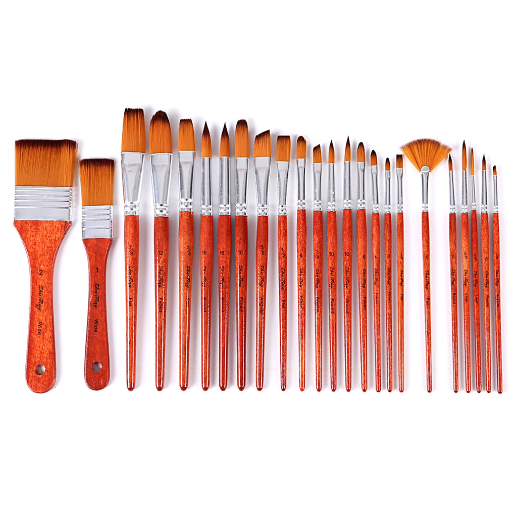 24PCS Nylon Hair Red Paint Brushes Set Z8683