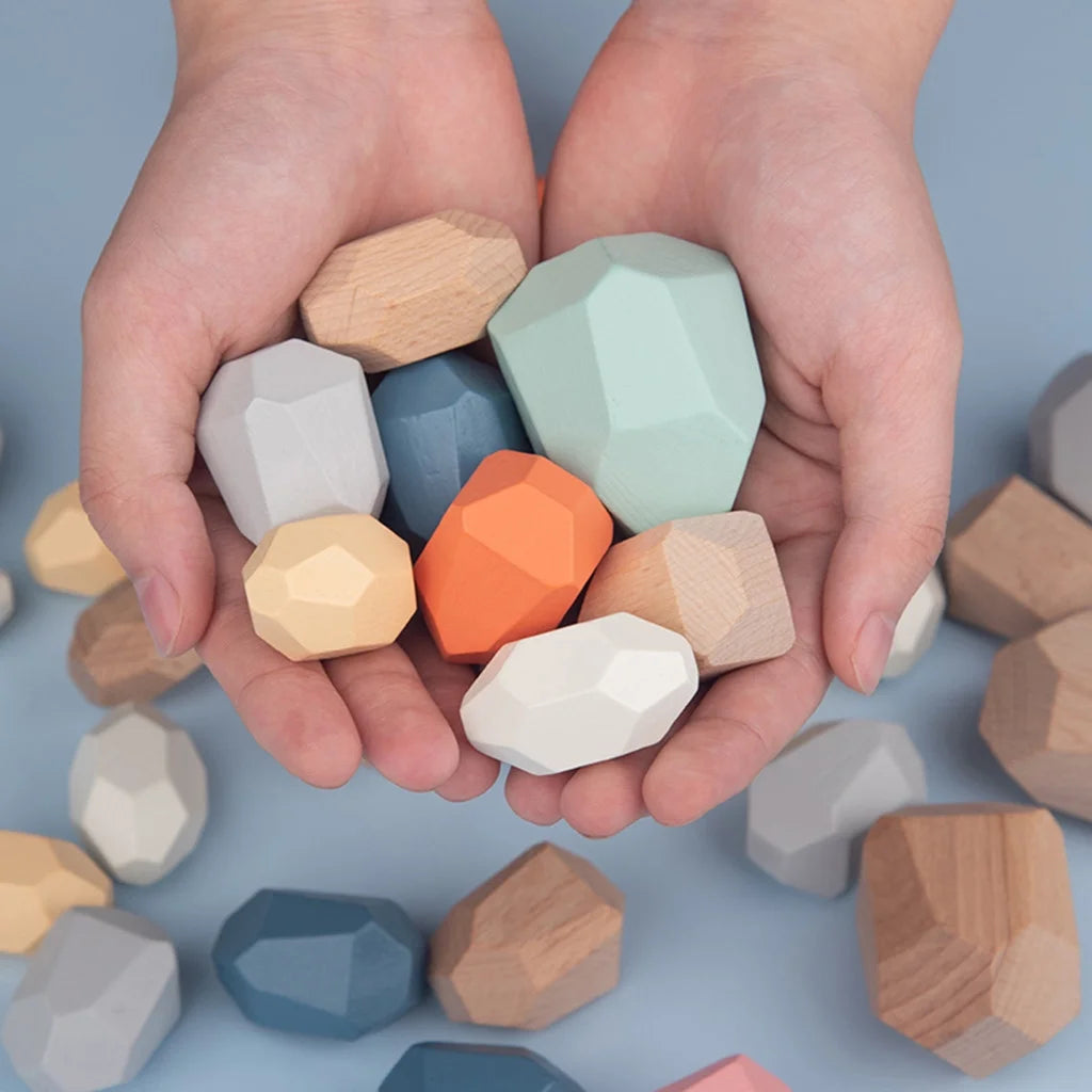 Wooden Stone Building Block Stacking Game Rainbow Toy 5PC V60966