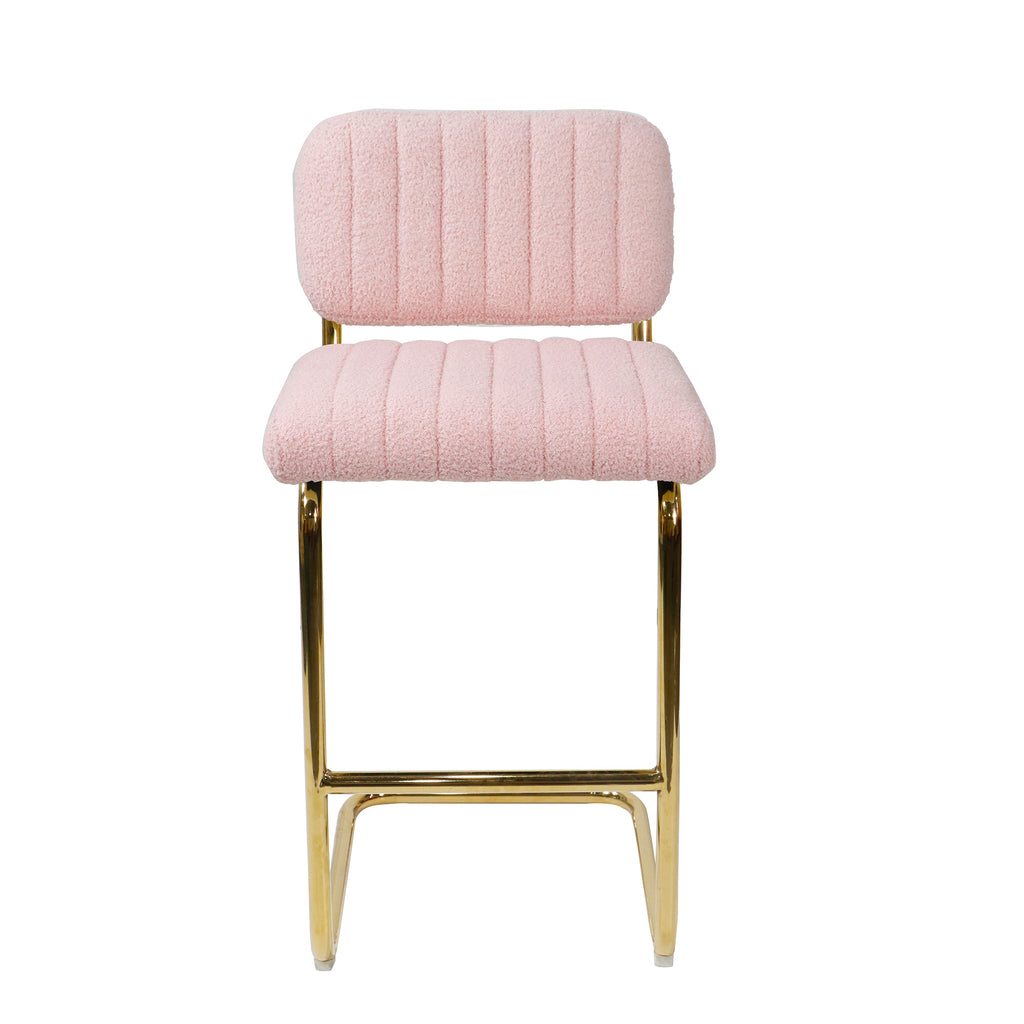 Pink Boucle Fabric Counter Height Bar Stools Set of 2 X4557