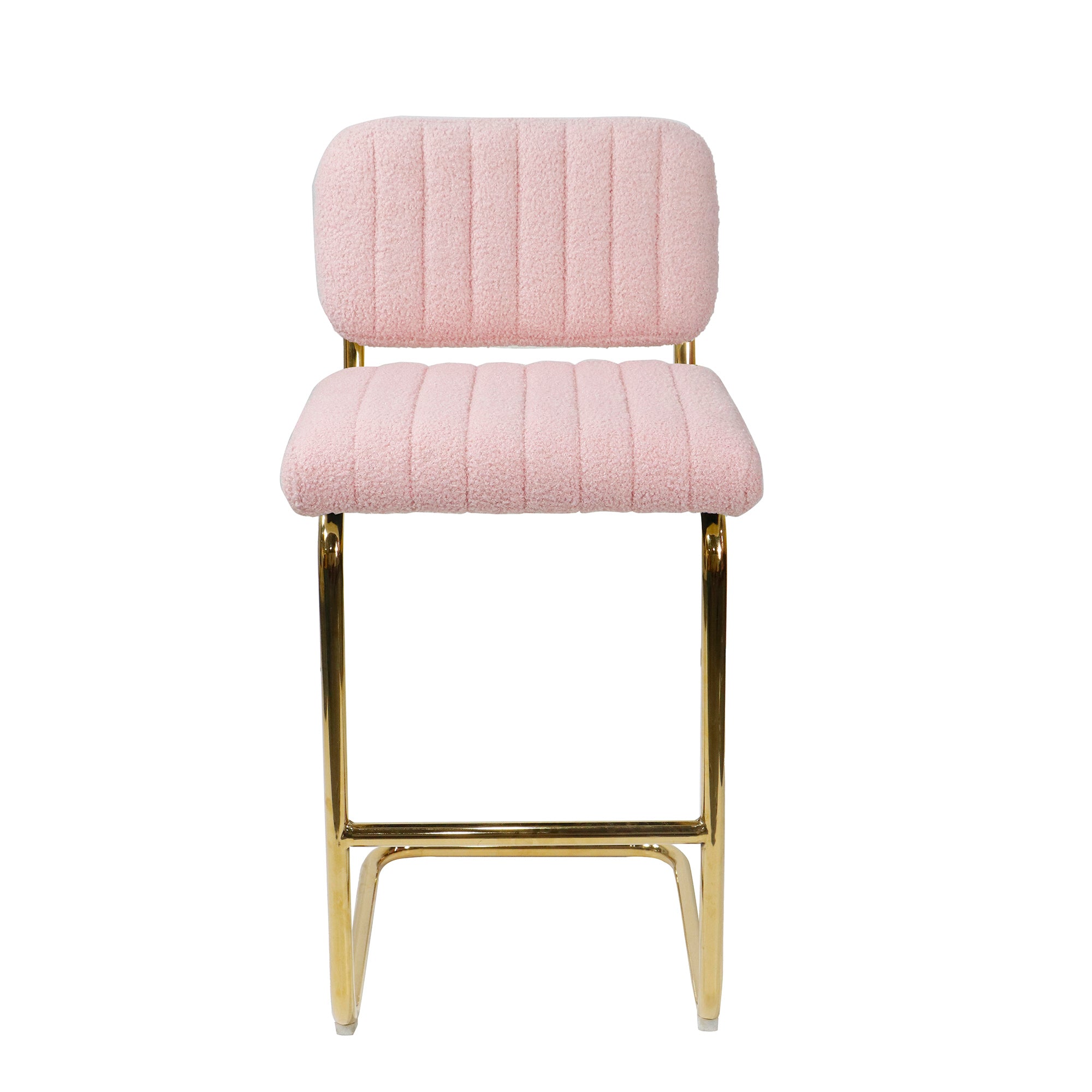 Pink Boucle Fabric Counter Height Bar Stools Set of 2 X4557