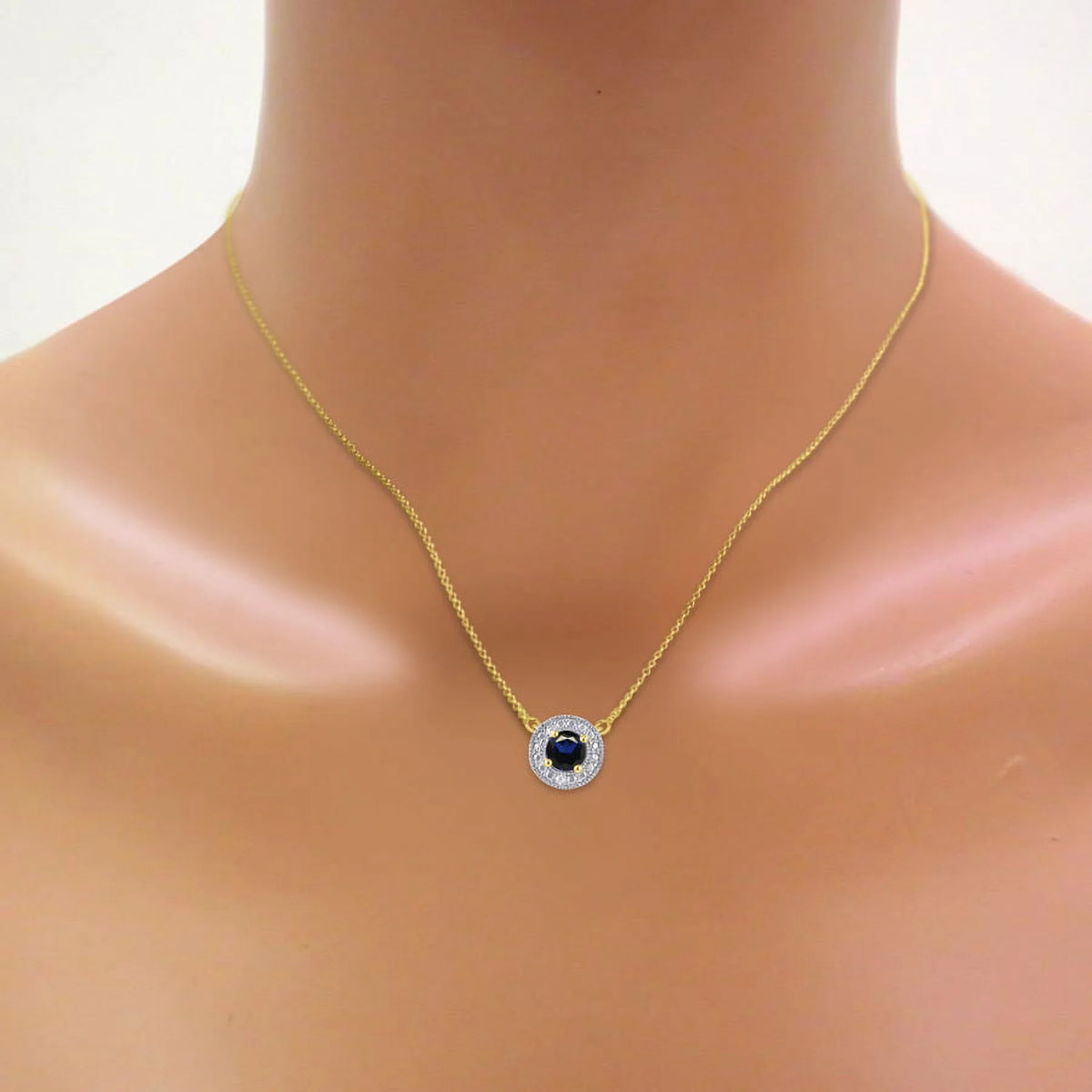Yellow Gold Plated Silver 925 Halo Necklace with Genuine Diamonds B2720