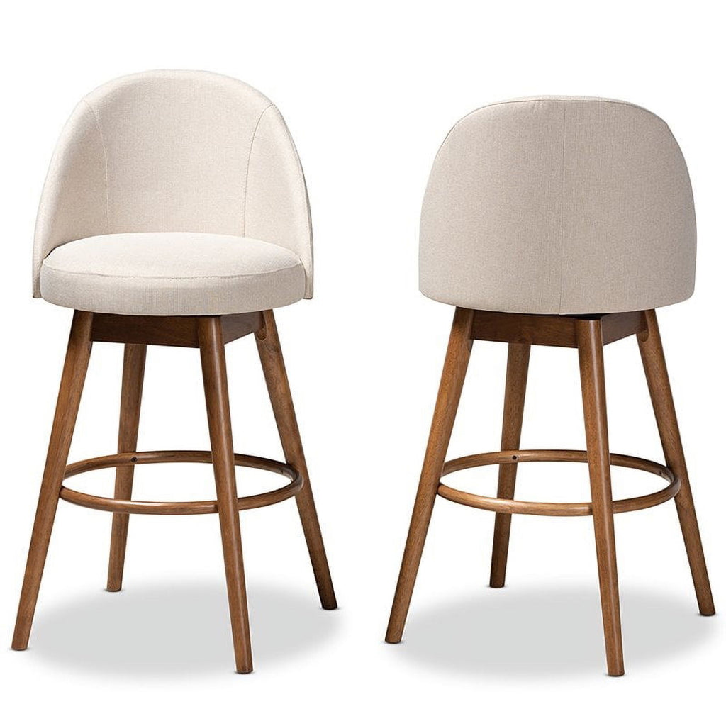Beige Wood & Fabric Swivel Bar Stool (Set of 2) Z351