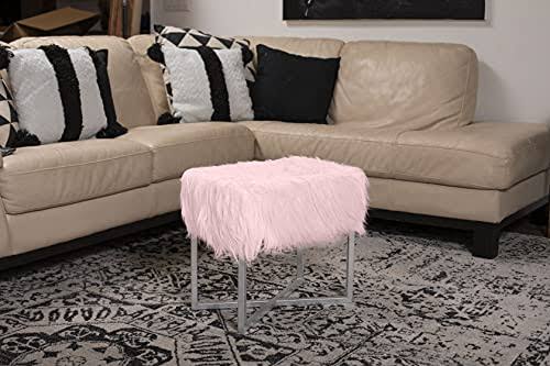 Pink Faux Fur Foot Stool Ottoman B60747