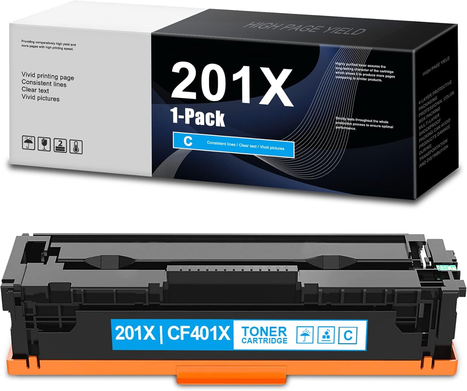 1 Pack Cyan 201X CF401X Toner Cartridge for HP Color Pro M252dw M252n MFP M277n M277dw M277c6 M274n Printer D264097