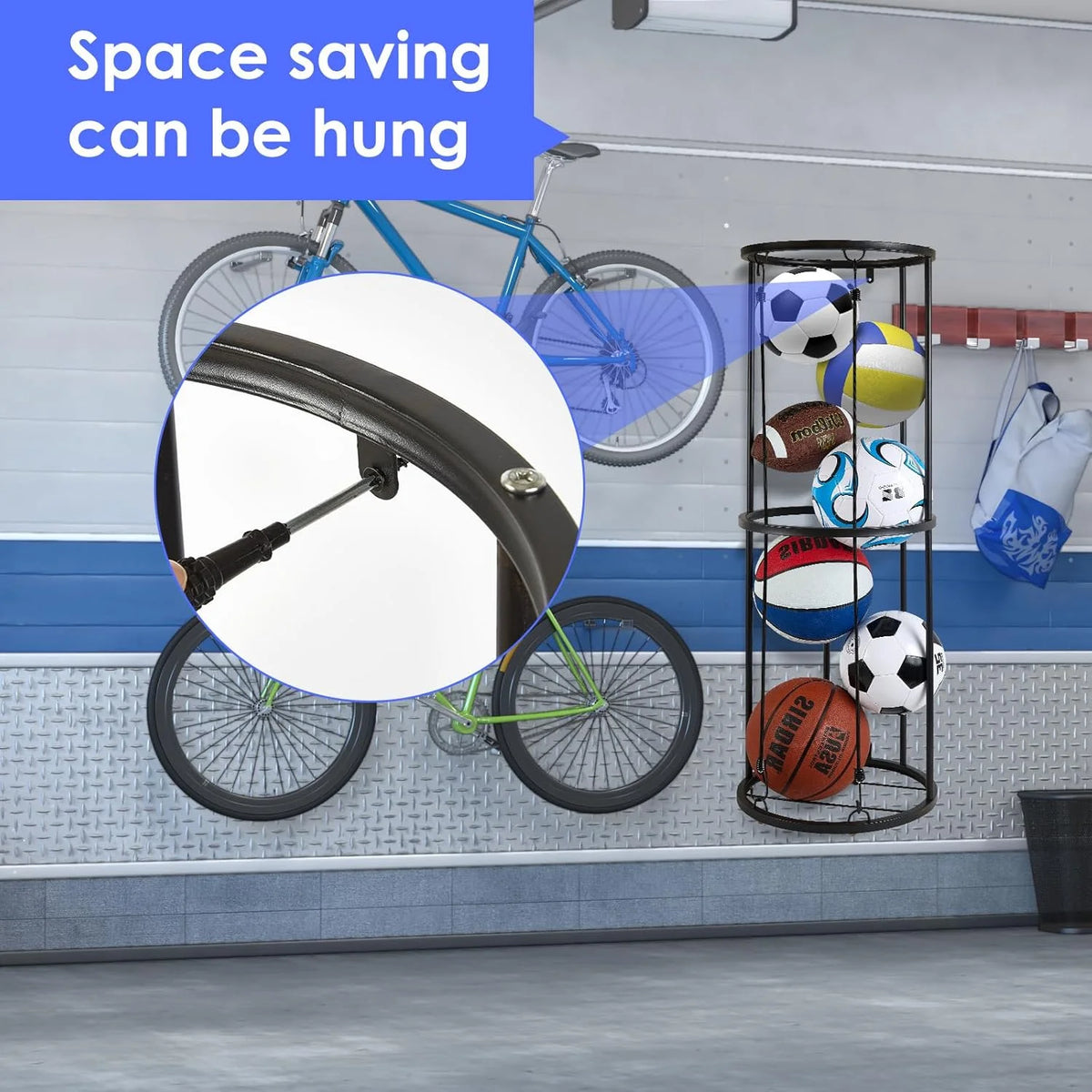 Wall-Mounted Vertical Ball Storage Rack for Basketball, Soccer, Volleyball, Football S95461