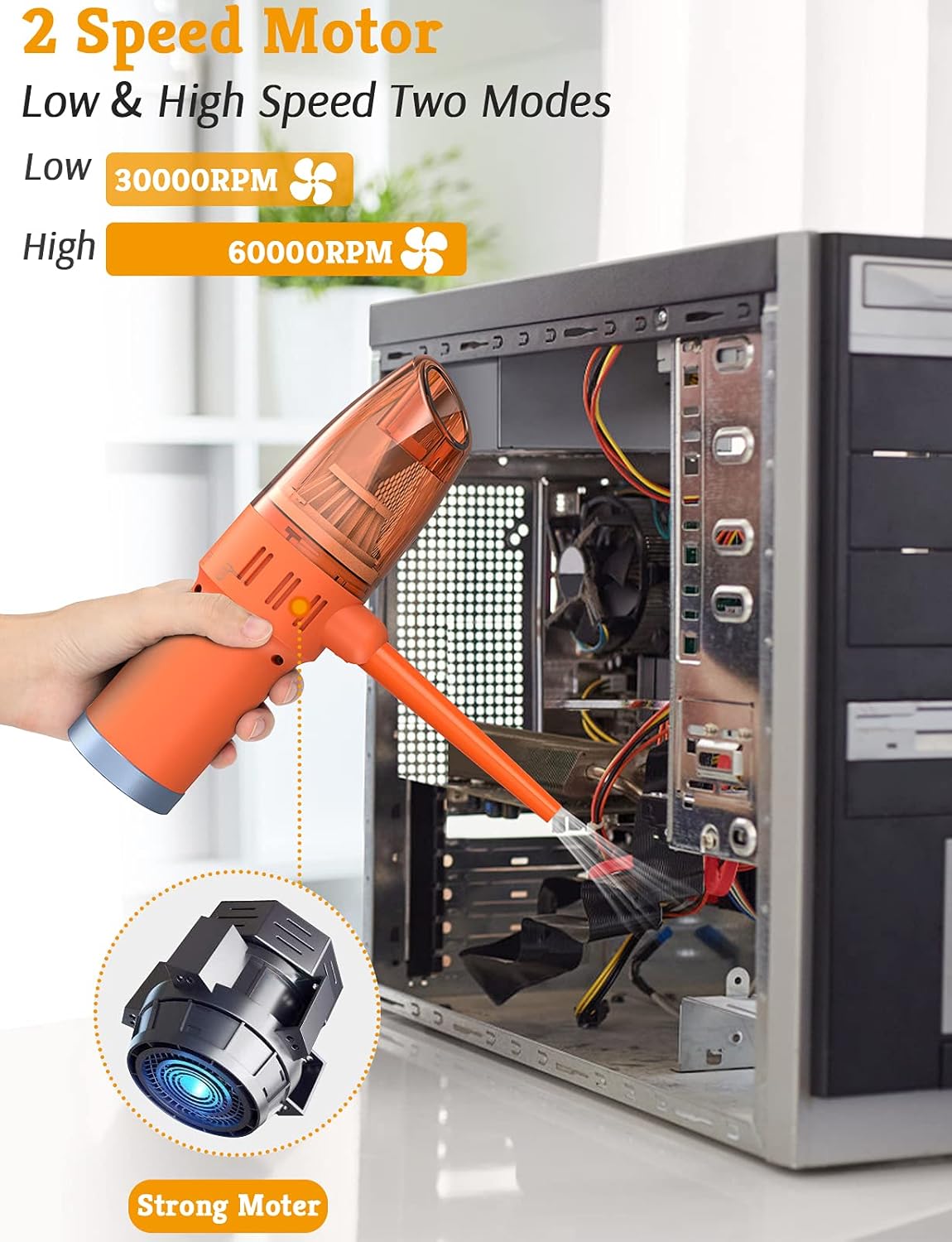 Orange 60000 RPM 2-in-1 Compressed Air Duster & Vacuum Z961