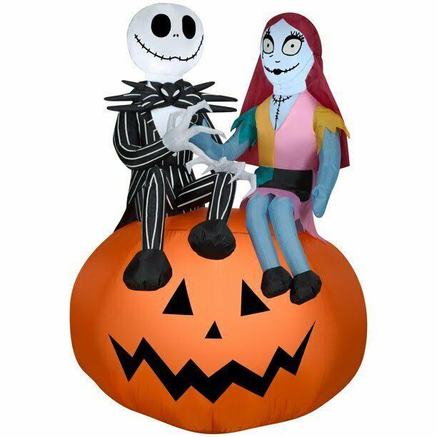 Jack and Sally Sitting on Pumpkin Airblown Inflatables J4547