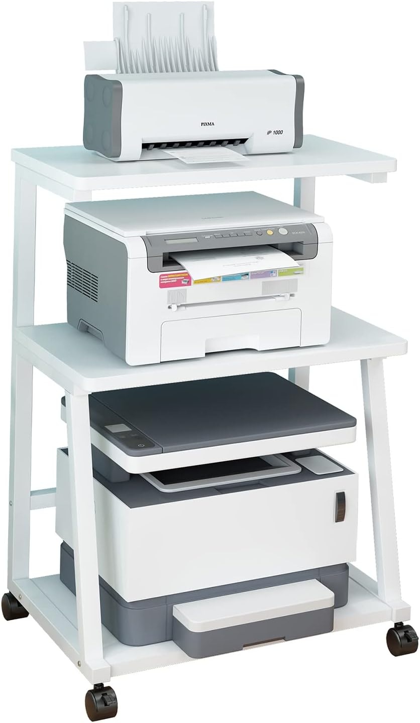 3-Tier Rolling Printer Stand Cart with Storage, Brown R2873