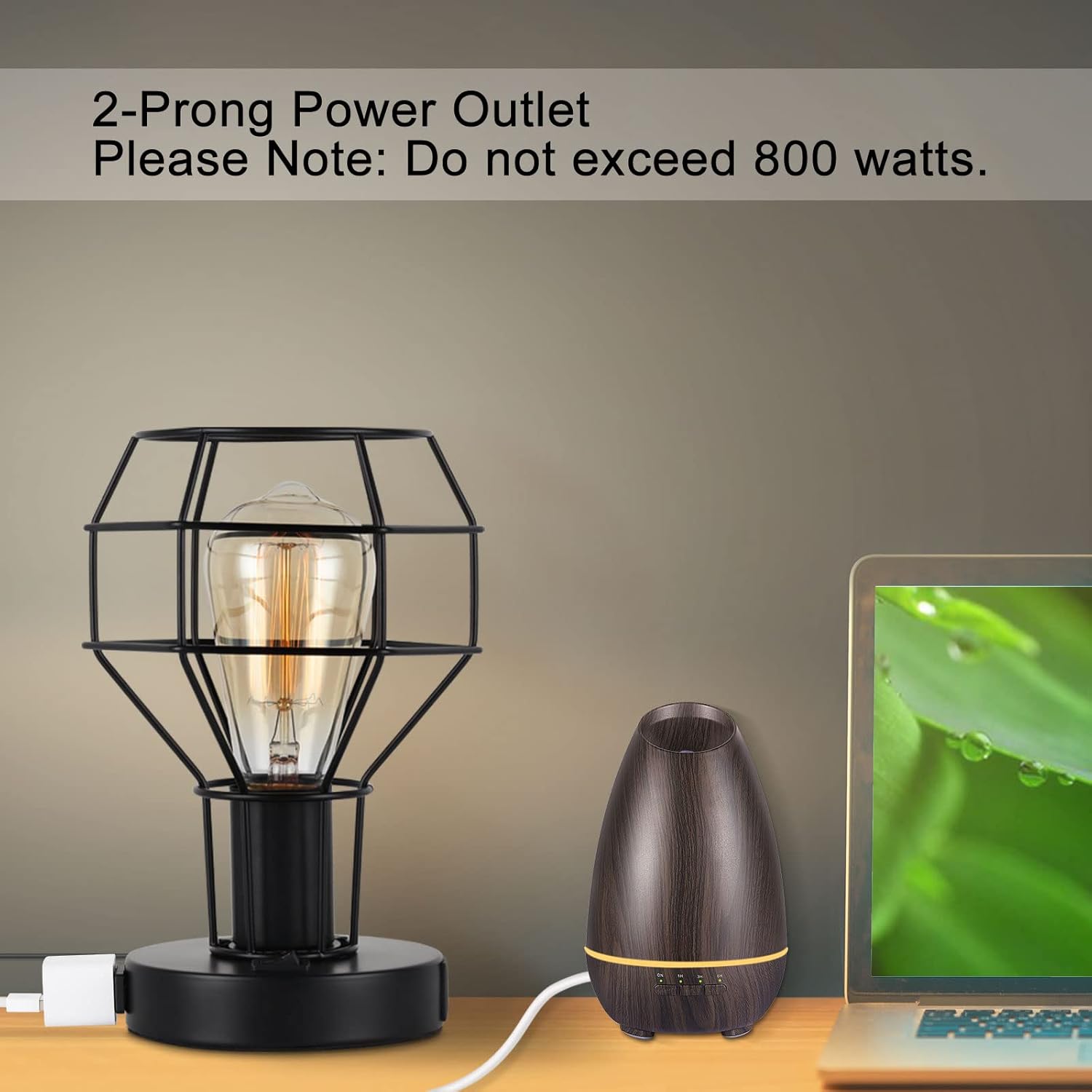 Black Industrial Table Lamp with USB Ports and AC Outlet X1084