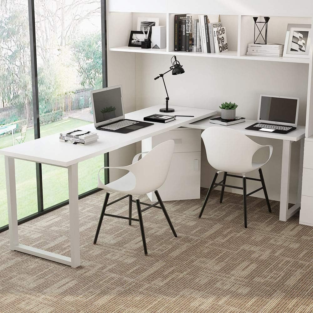 White L-Shaped Corner Computer Desk with Storage File Cabinet F339