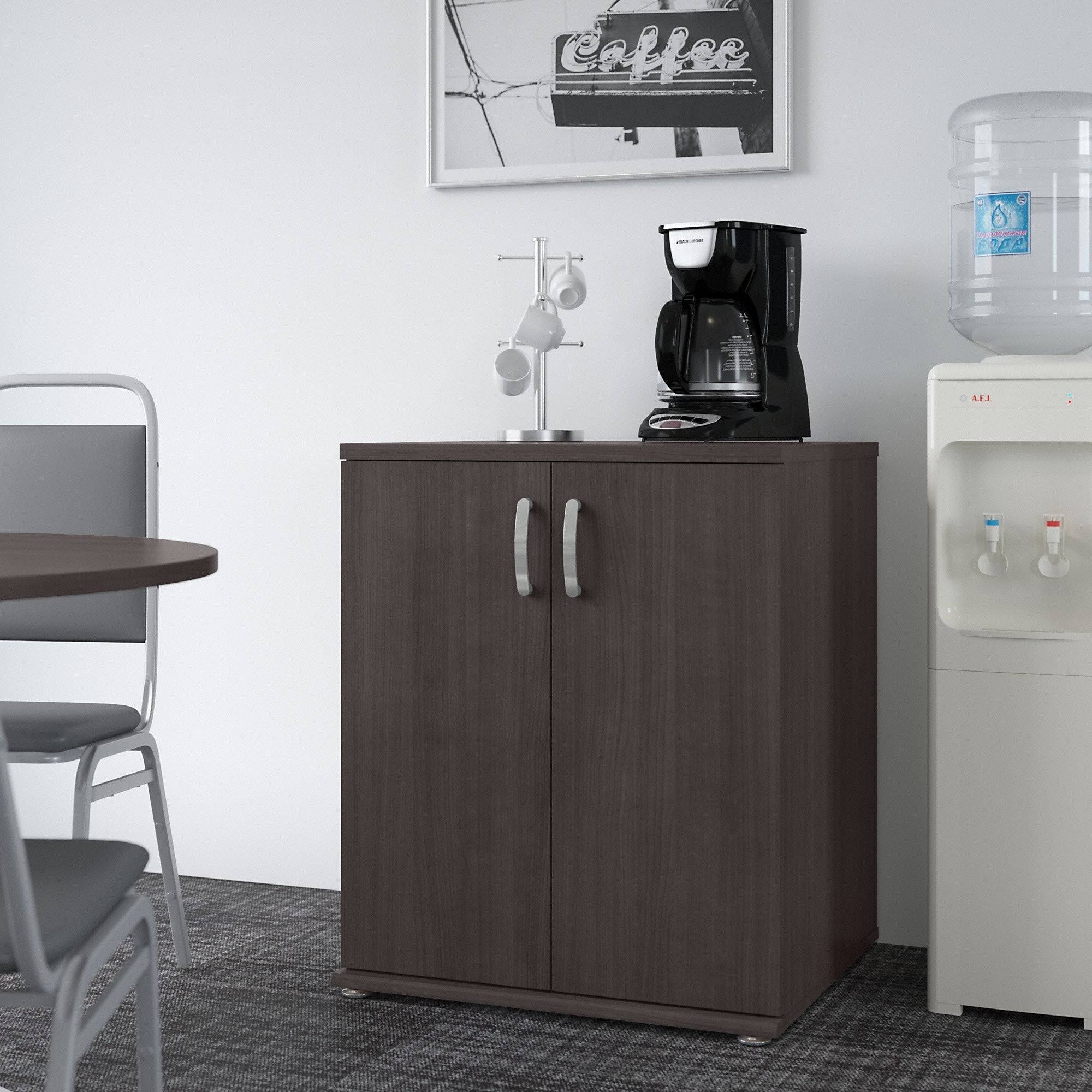Storm Gray Floor Storage Cabinet with Doors and Shelves K62222