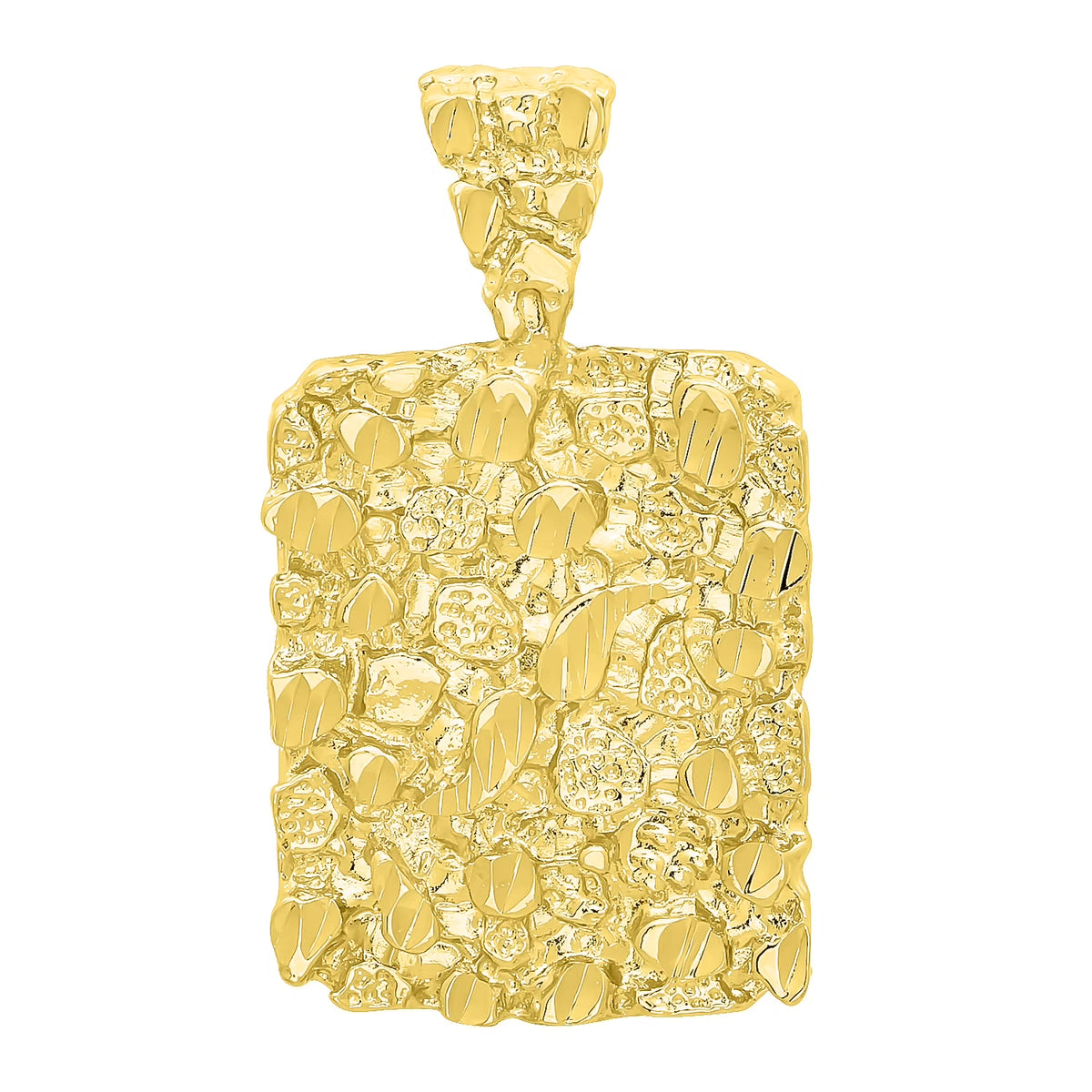 14K Gold Plated Chunky Nugget Rectangular Pendant 24" 4mm Curb Chain Necklace Set R828927