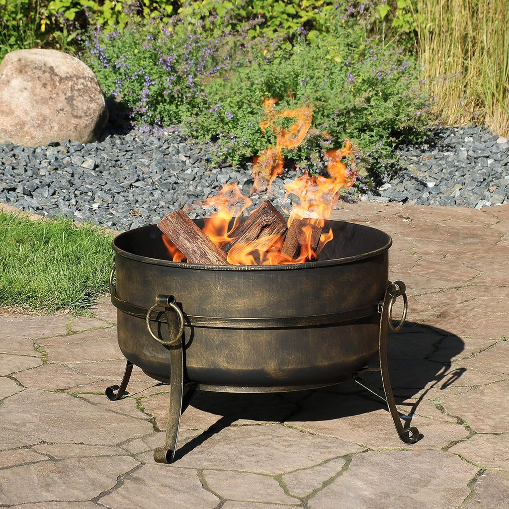 24-Inch Wood-Burning Fire Pit with Spark Screen and Metal Grate G419735