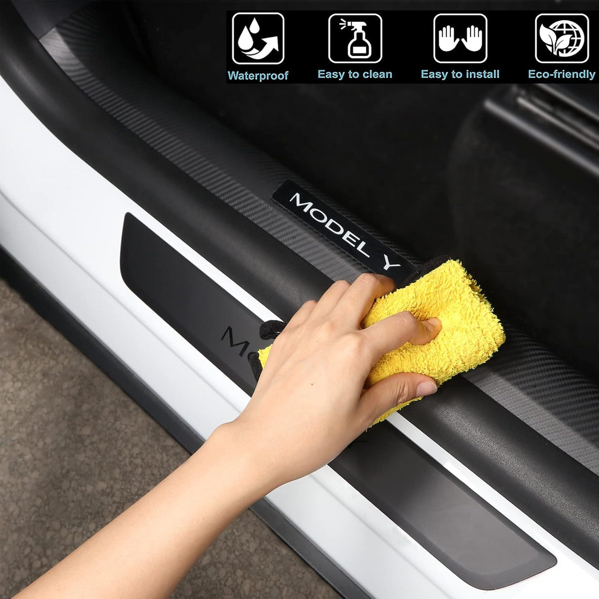 Matte Carbon Fiber Pattern Door Sill Protector Cover ABS 4 pcs Q957