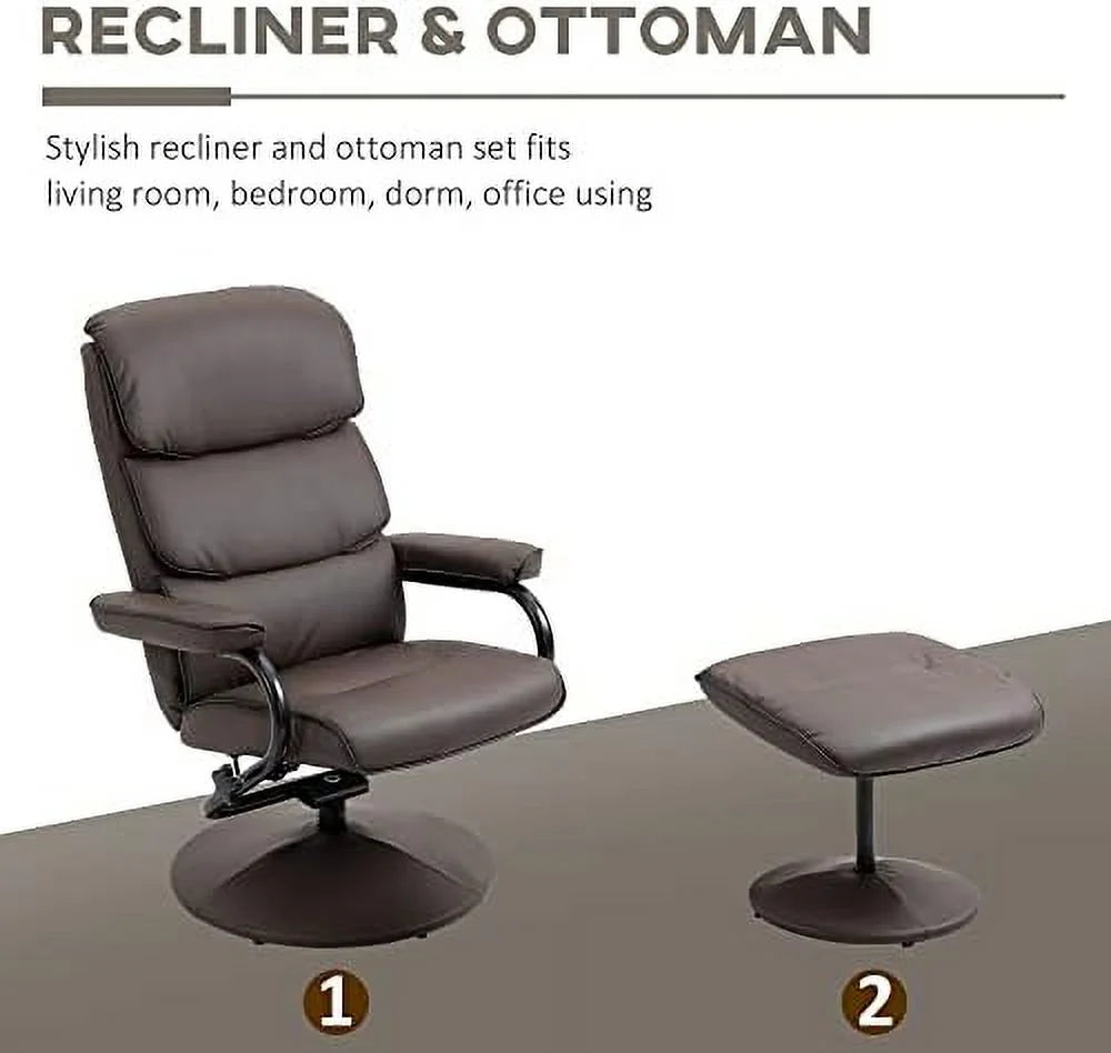 Cream White PU Leather Swivel Recliner Chair with Ottoman P230