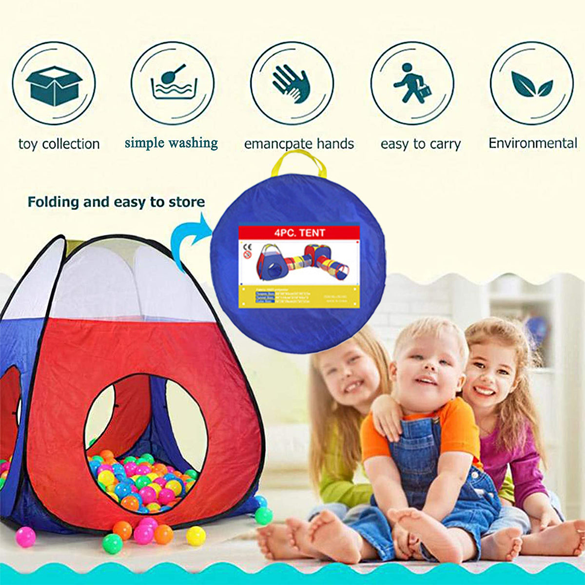 4 in 1 Pop Up Kids Play Tent with Storage Bag I8023