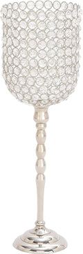 Studded Aluminum Bell-Shaped Candle Holder, Silver/Clear U8604
