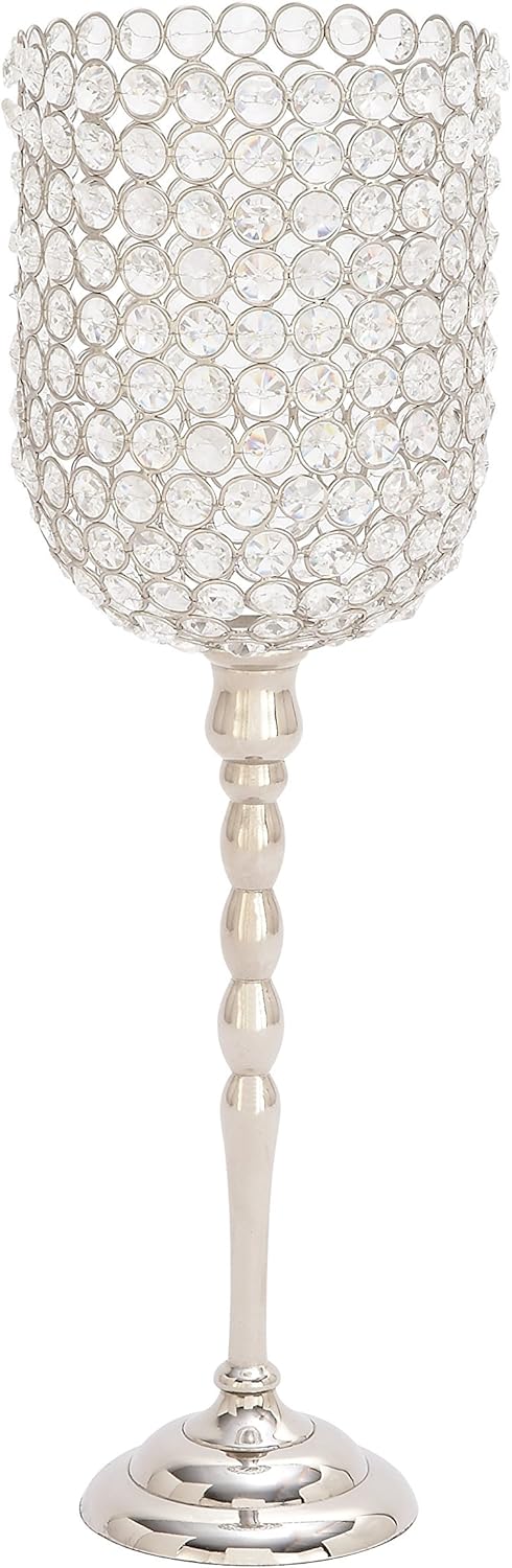 Studded Aluminum Bell-Shaped Candle Holder, Silver/Clear U8604