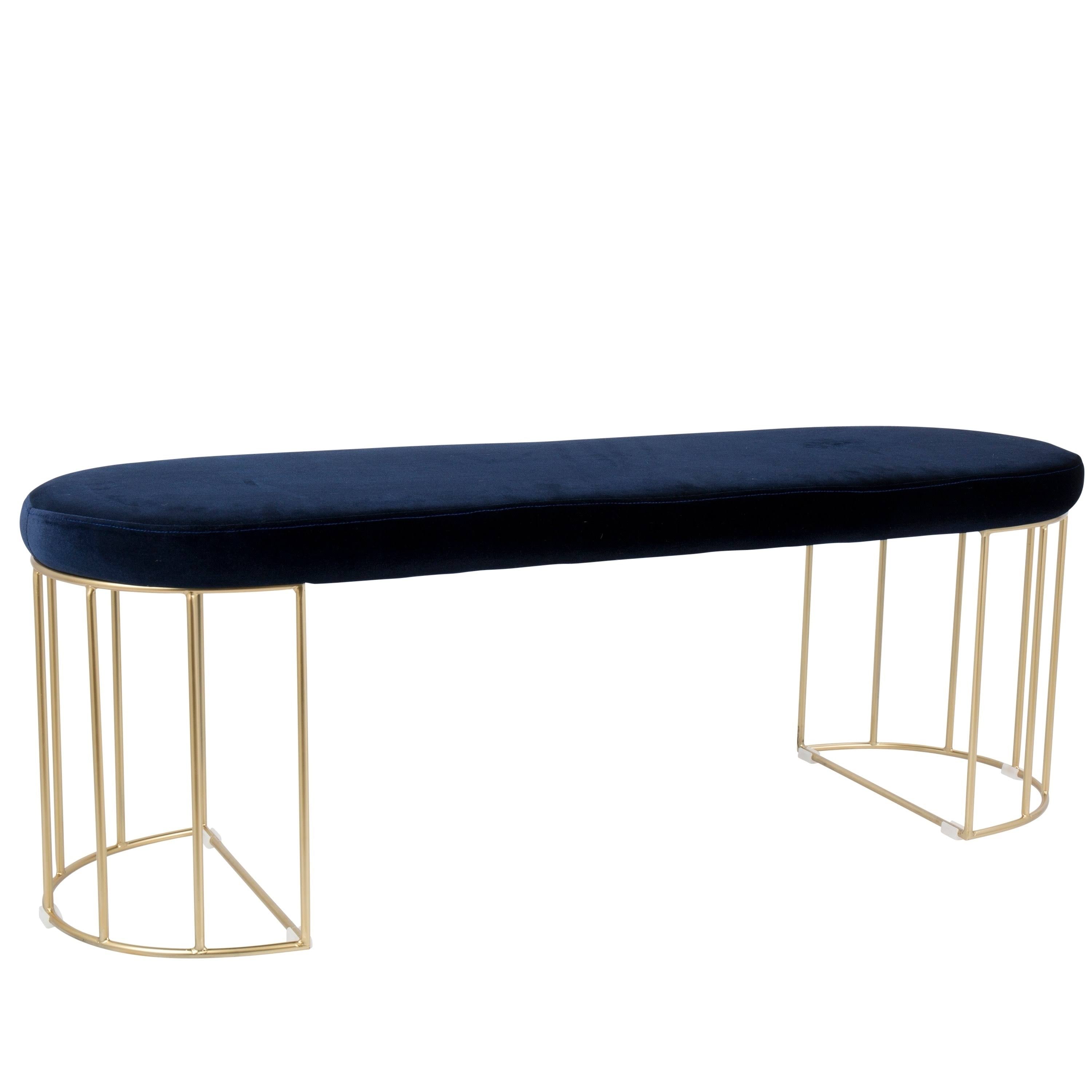 Gold Blue Velvet Dining Entryway Bench M3490
