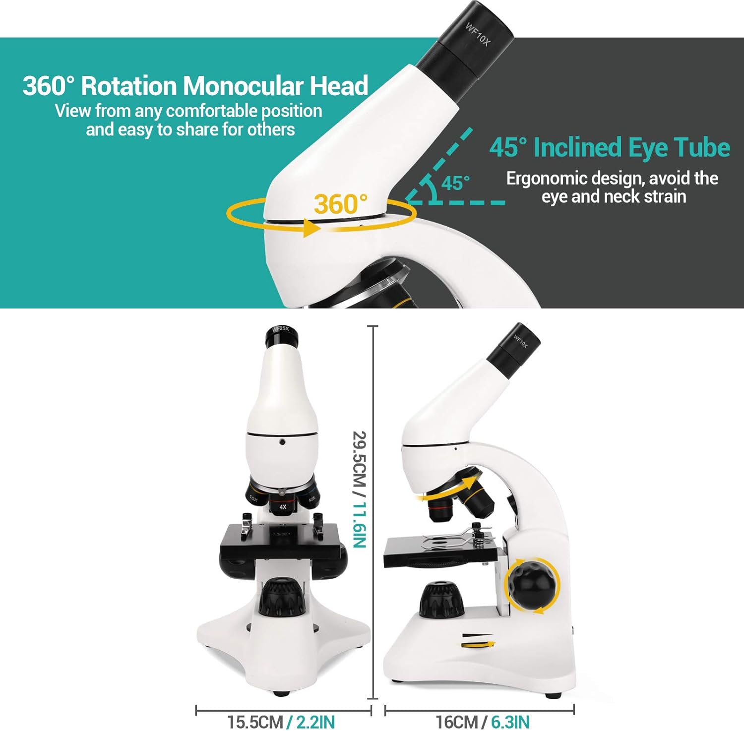 40X-2000X Magnification Monocular Microscope with Prepared Slides Kit K96116