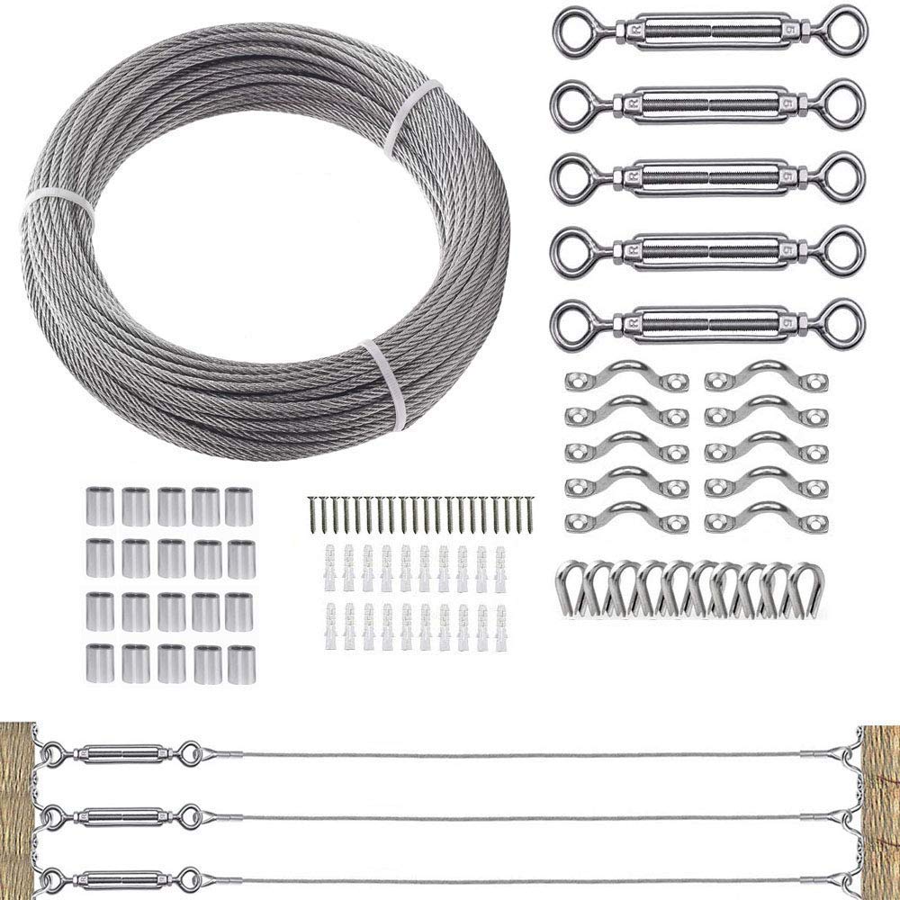 Stainless Steel 1/8 Cable Railing Kit with 100ft Wire Rope and M5 Turnbuckles Q513375