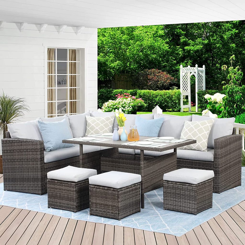 Ivory 7 Piece Outdoor Wicker Sectional Sofa with Ottoman C517