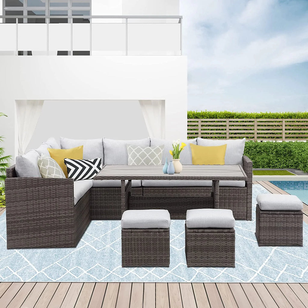 Ivory 7 Piece Outdoor Wicker Sectional Sofa with Ottoman C517