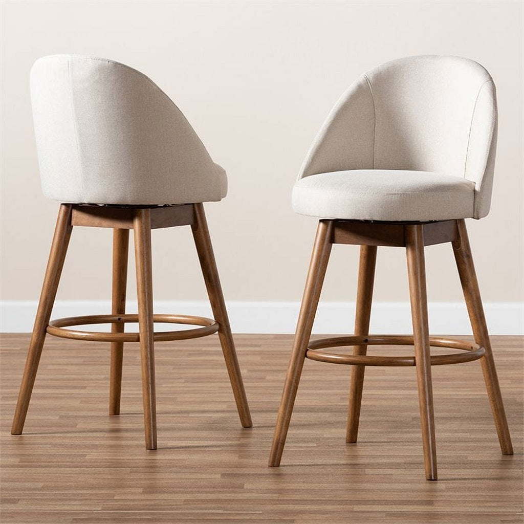 Beige Wood & Fabric Swivel Bar Stool (Set of 2) Z351