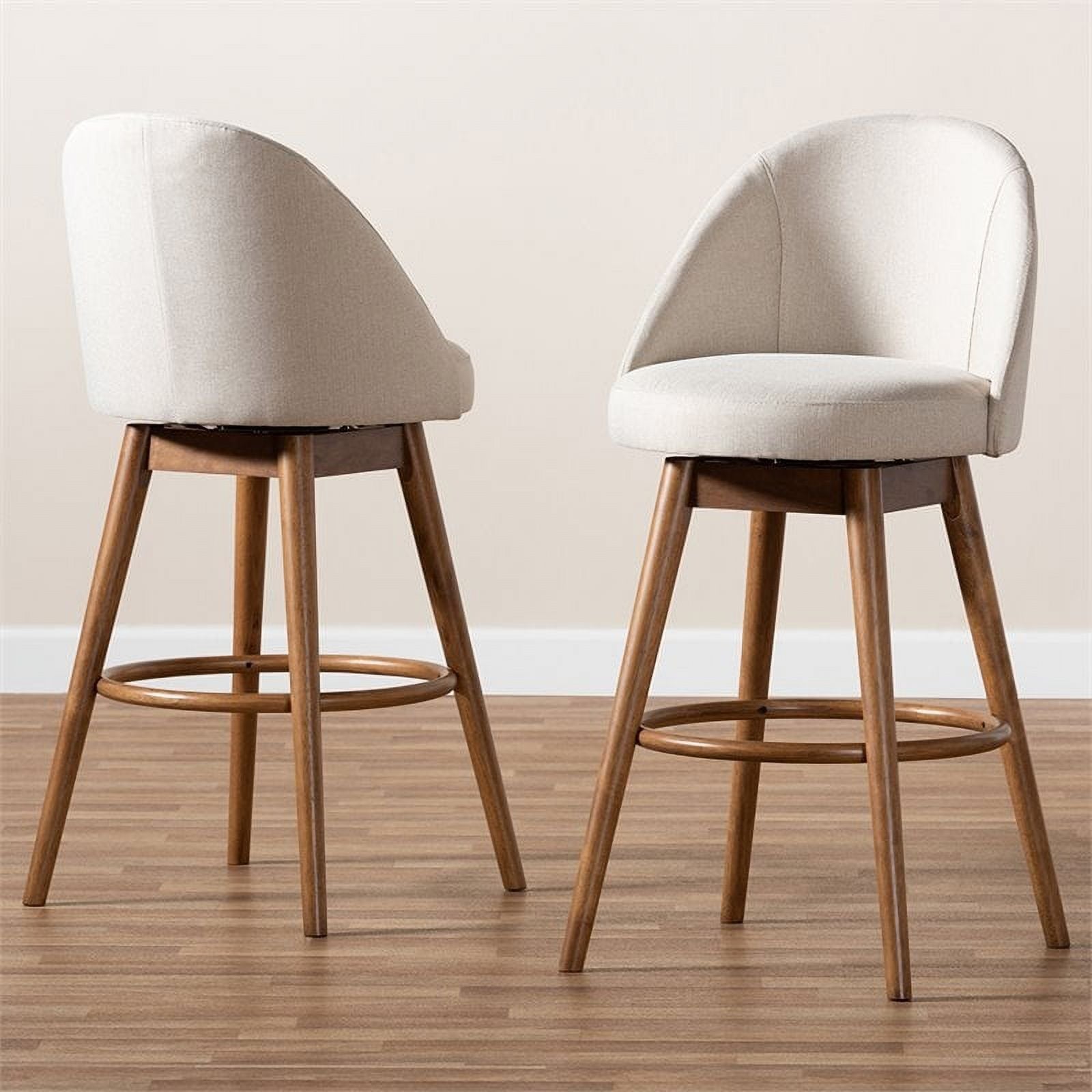 Beige Wood & Fabric Swivel Bar Stool (Set of 2) Z351