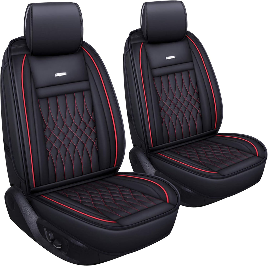 5 Car Seat Covers Full Set Waterproof Faux Leather Black&Red J777143