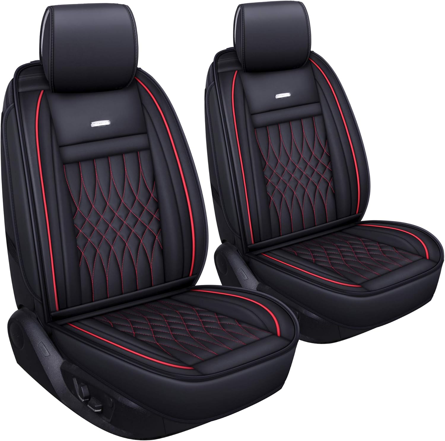 5 Car Seat Covers Full Set Waterproof Faux Leather Black&Red J777143