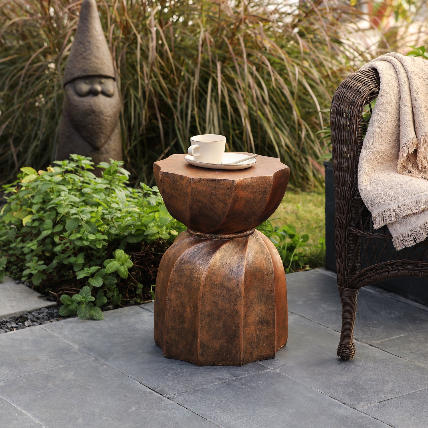 Weathered Copper Cement Stool And Side Table H975