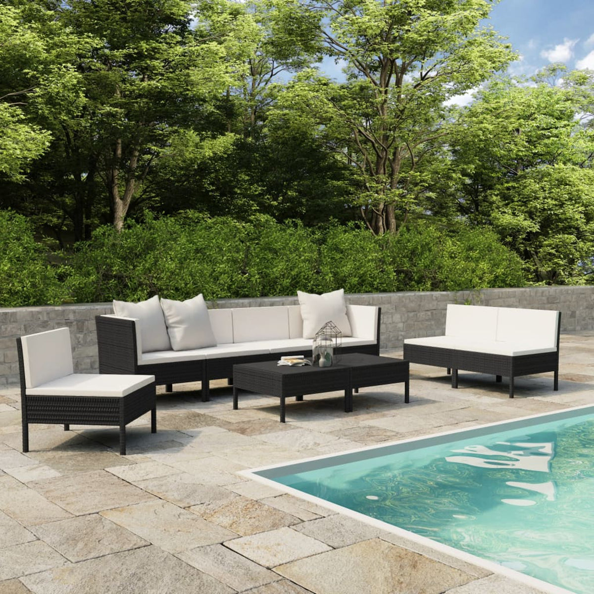 9 Piece Patio Lounge Set with Cushions Poly Rattan Outdoor Sectional Sofa Set C654