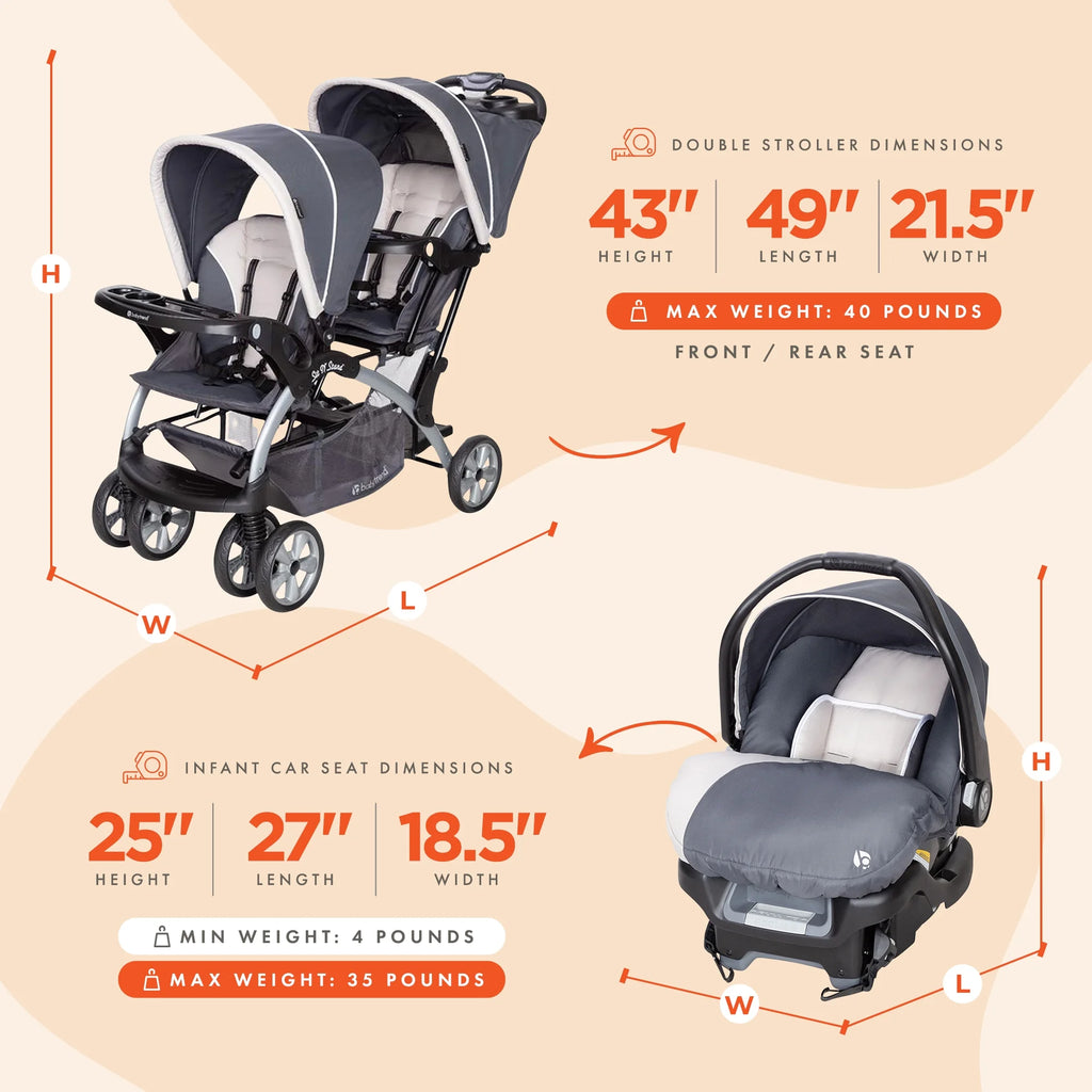 Magnolia Double Baby Stroller and Single Car Seat T3022