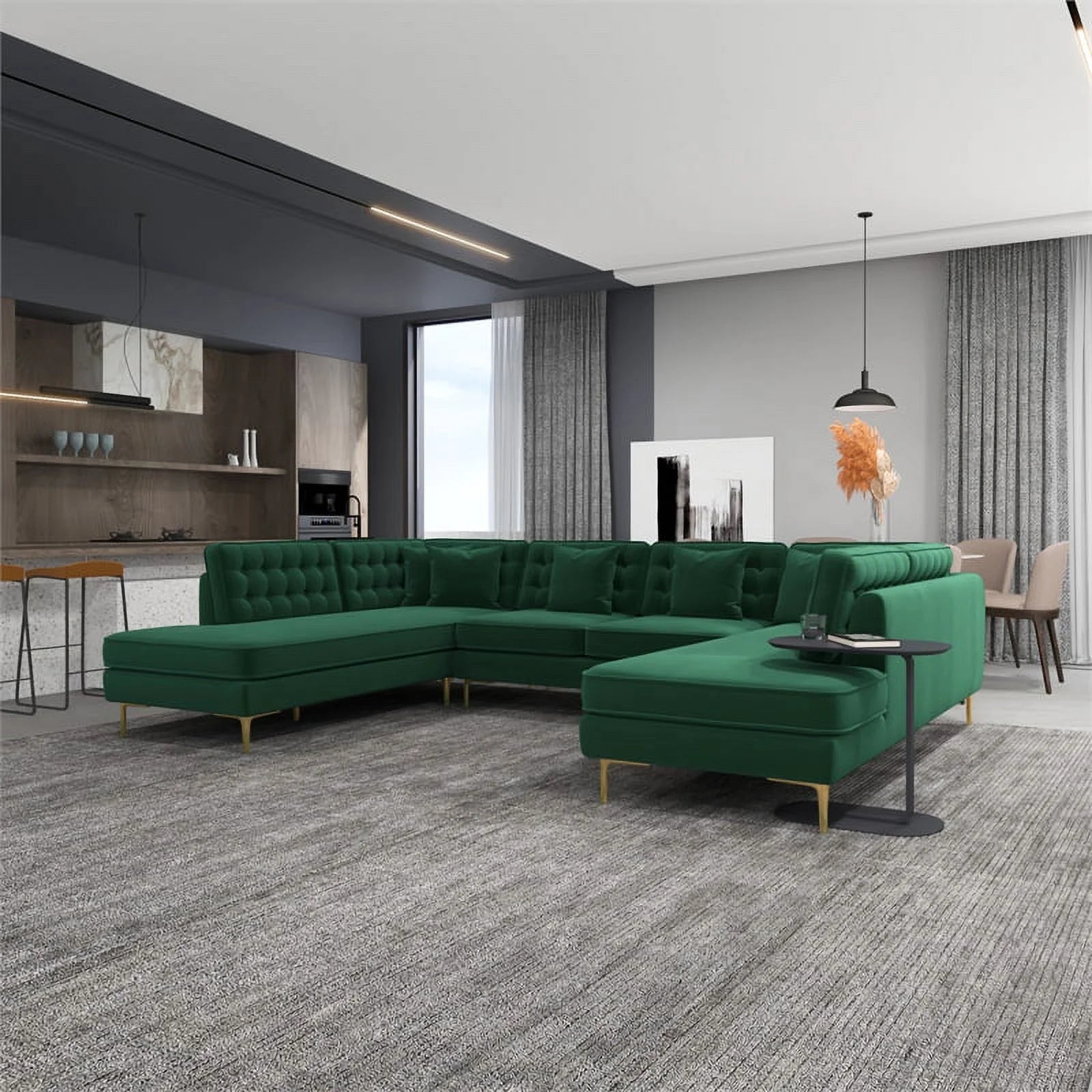 Green Velvet Corner Sectional Couch H5829