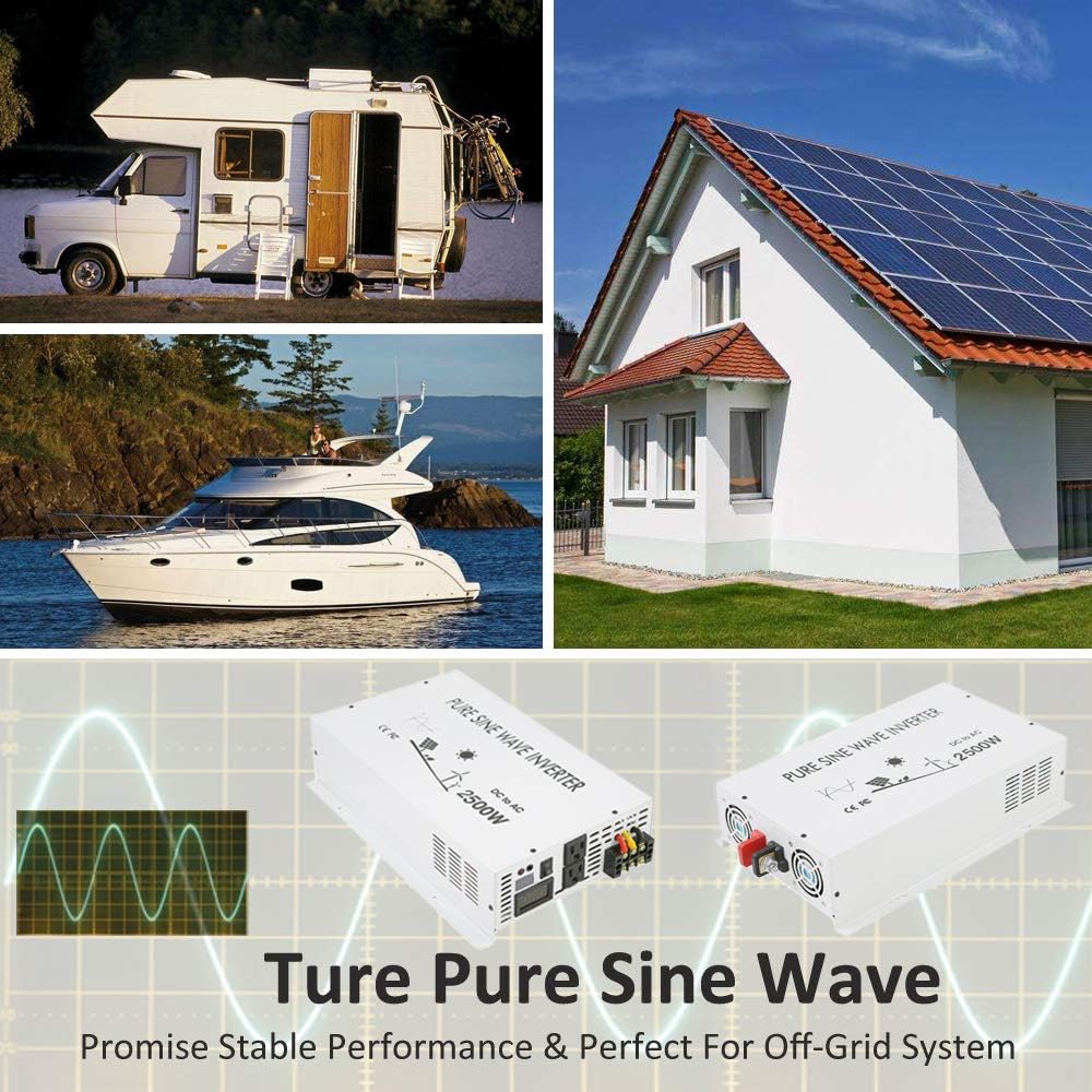 3500W Pure Sine Wave Power Inverter DC 48V to 110V 120V AC with Dual Outlets U6827