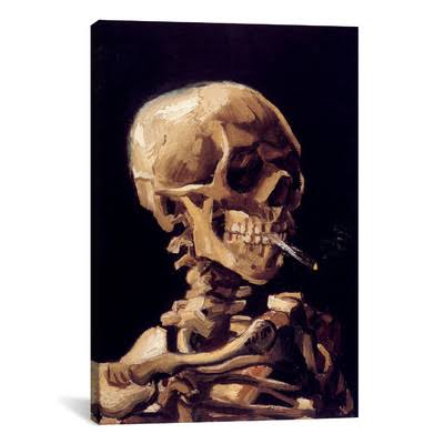 Skull with Cigarette Painting Print on Canvas V1692