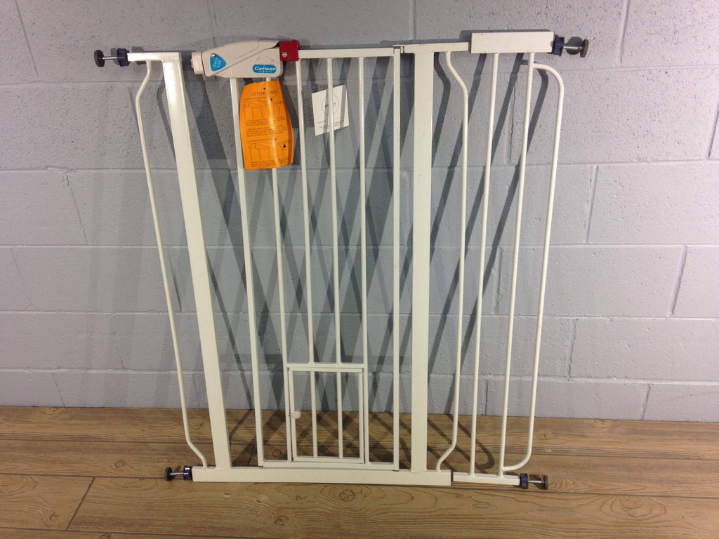 White Extra Tall Pet Gate with Small Pet Door N709293