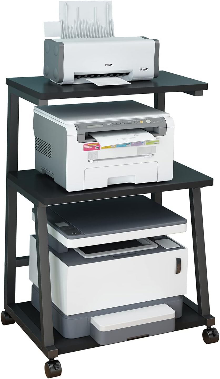 3-Tier Rolling Printer Stand Cart with Storage, Brown R2873