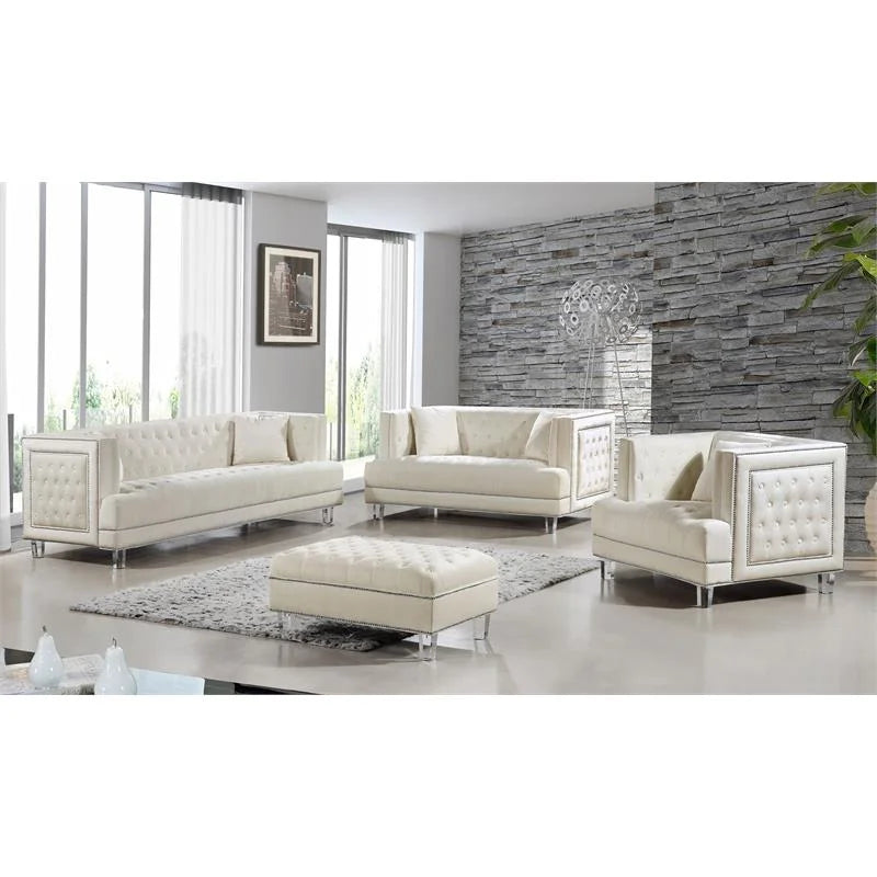 Cream Velvet Accent Chair and Sofa 2-Piece Furniture Set K49965